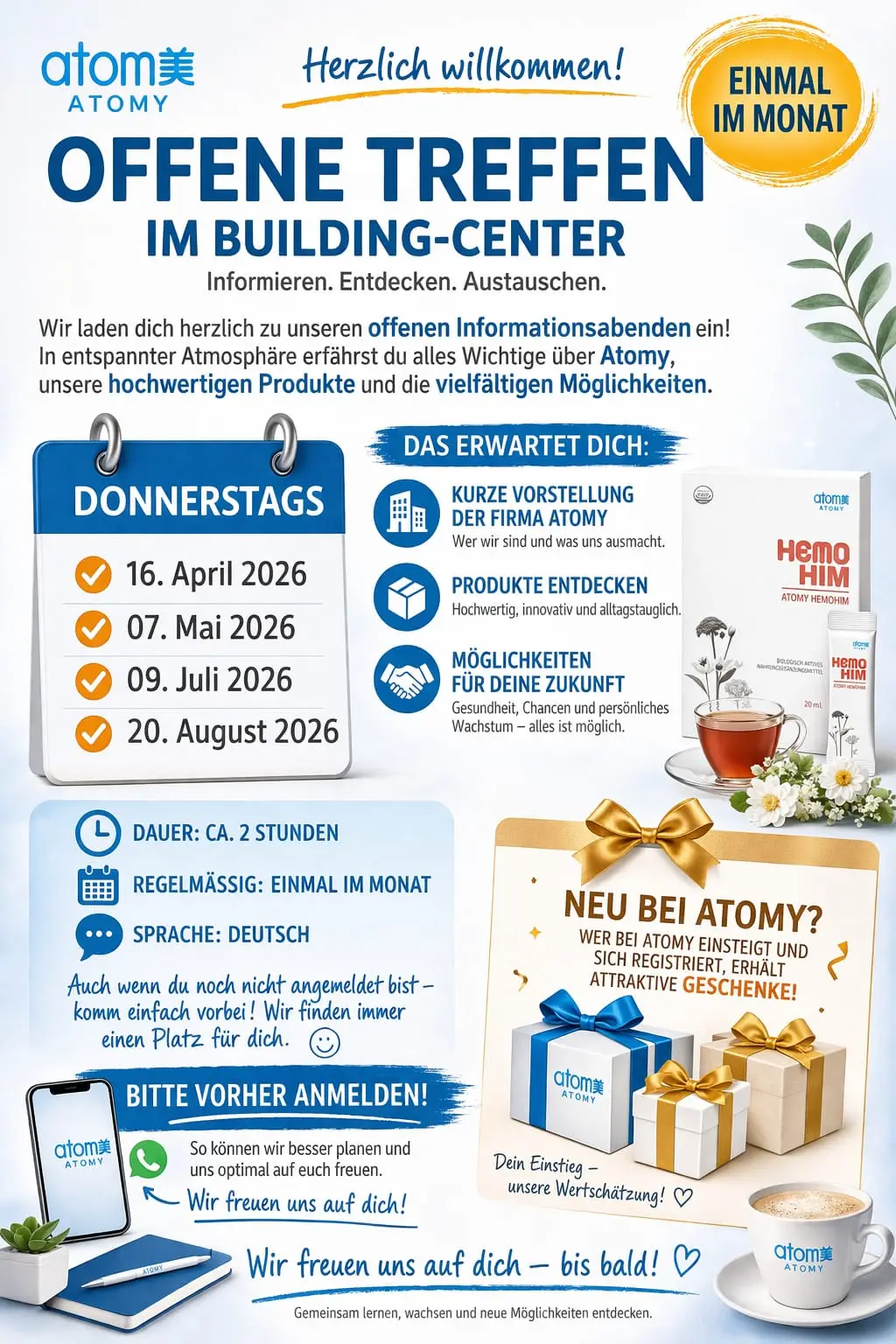 Einladung zu offenen Treffen im Atomy Building-Center
